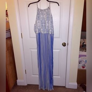 Anthropologie blue and white maxi dress